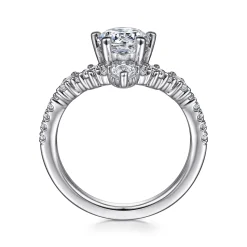 New Gabriel & Co. Daina - 14K White Gold Chevron Round Diamond Engagement Ring
