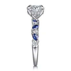 Gabriel & Co. Damiana - 14K White Gold Round Sapphire and Diamond Engagement Ring