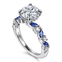 Gabriel & Co. Damiana - 14K White Gold Round Sapphire and Diamond Engagement Ring