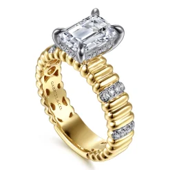 Discount Gabriel & Co. Danette - 14K White-Yellow Gold Emerald Cut Diamond Engagement Ring