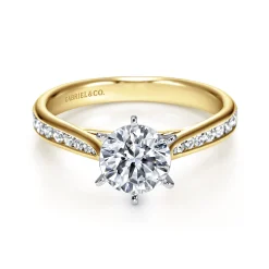 New Gabriel & Co. Danielle - 14K White-Yellow Gold Round Diamond Channel Set Engagement Ring