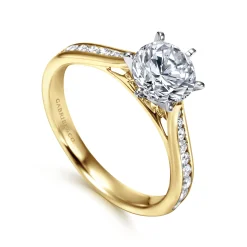 New Gabriel & Co. Danielle - 14K White-Yellow Gold Round Diamond Channel Set Engagement Ring