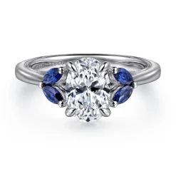 Outlet Gabriel & Co. Dani - 14K White Gold Round Diamond and Sapphire Engagement Ring