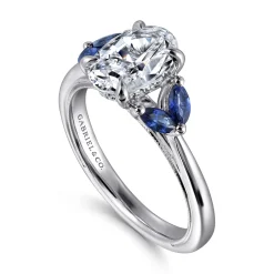 Outlet Gabriel & Co. Dani - 14K White Gold Round Diamond and Sapphire Engagement Ring