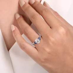 Outlet Gabriel & Co. Dani - 14K White Gold Round Diamond and Sapphire Engagement Ring