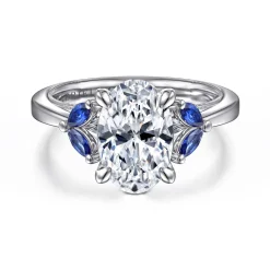 Best Gabriel & Co. Dani - 14K White Gold Round Diamond and Sapphire Engagement Ring