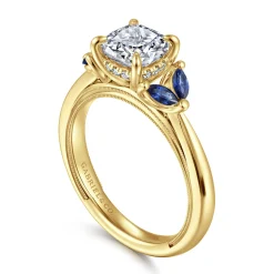 Sale Gabriel & Co. Dani - 14K Yellow Gold Cushion Cut Diamond and Sapphire Engagement Ring