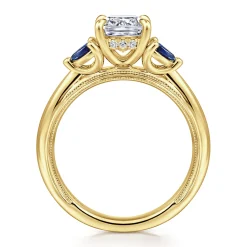 Sale Gabriel & Co. Dani - 14K Yellow Gold Cushion Cut Diamond and Sapphire Engagement Ring