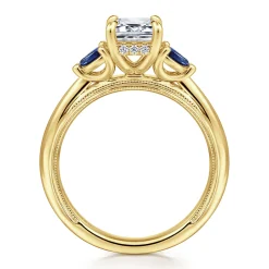 Gabriel & Co. Dani - 14K Yellow Gold Emerald Cut Diamond and Sapphire Engagement Ring