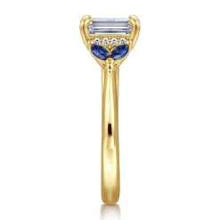 Gabriel & Co. Dani - 14K Yellow Gold Emerald Cut Diamond and Sapphire Engagement Ring