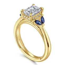 Gabriel & Co. Dani - 14K Yellow Gold Emerald Cut Diamond and Sapphire Engagement Ring