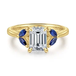 Gabriel & Co. Dani - 14K Yellow Gold Emerald Cut Diamond and Sapphire Engagement Ring