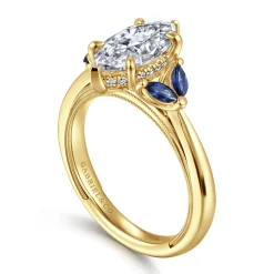 Hot Gabriel & Co. Dani - 14K Yellow Gold Marquise Shape Diamond and Sapphire Engagement Ring