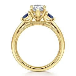 Gabriel & Co. Dani - 14K Yellow Gold Pear Shape Diamond and Sapphire Engagement Ring
