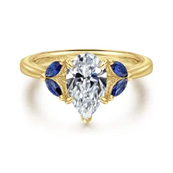 Gabriel & Co. Dani - 14K Yellow Gold Pear Shape Diamond and Sapphire Engagement Ring