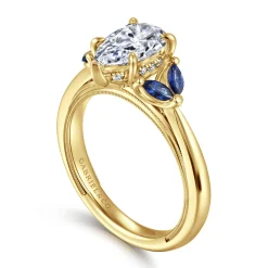 Gabriel & Co. Dani - 14K Yellow Gold Pear Shape Diamond and Sapphire Engagement Ring