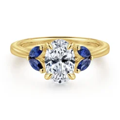 Hot Gabriel & Co. Dani - 14K Yellow Gold Round Diamond and Sapphire Engagement Ring