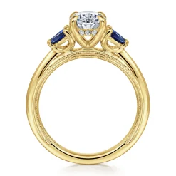 Hot Gabriel & Co. Dani - 14K Yellow Gold Round Diamond and Sapphire Engagement Ring