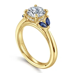Sale Gabriel & Co. Dani - 14K Yellow Gold Round Diamond and Sapphire Engagement Ring