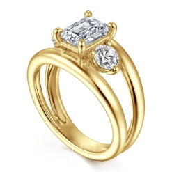 Hot Gabriel & Co. Danni - 14K Yellow Gold Emerald Cut Three Stone Diamond Engagement Ring