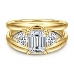 Hot Gabriel & Co. Danni - 14K Yellow Gold Emerald Cut Three Stone Diamond Engagement Ring