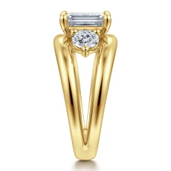 Hot Gabriel & Co. Danni - 14K Yellow Gold Emerald Cut Three Stone Diamond Engagement Ring