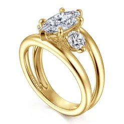 Hot Gabriel & Co. Danni - 14K Yellow Gold Marquise Shape Three Stone Diamond Engagement Ring