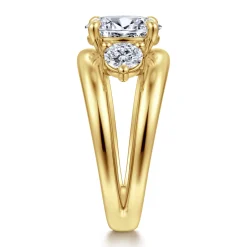 Clearance Gabriel & Co. Danni - 14K Yellow Gold Oval Three Stone Diamond Engagement Ring