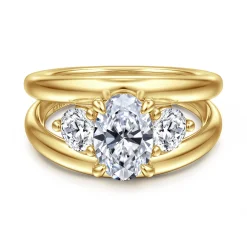 Clearance Gabriel & Co. Danni - 14K Yellow Gold Oval Three Stone Diamond Engagement Ring