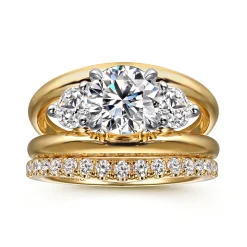 Best Gabriel & Co. Danni - 14K Yellow-White Gold Round Three Stone Split Shank Diamond Engagement Ring