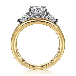 Best Gabriel & Co. Danni - 14K Yellow-White Gold Round Three Stone Split Shank Diamond Engagement Ring