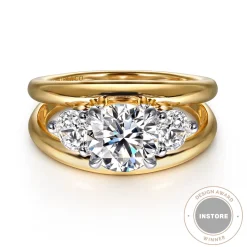Best Gabriel & Co. Danni - 14K Yellow-White Gold Round Three Stone Split Shank Diamond Engagement Ring