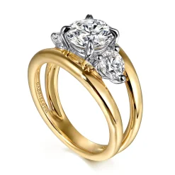 Best Gabriel & Co. Danni - 14K Yellow-White Gold Round Three Stone Split Shank Diamond Engagement Ring