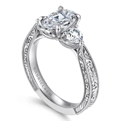 Gabriel & Co. Dany - Vintage Inspired 14K White Gold Oval Three Stone Diamond Engagement Ring