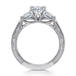 Gabriel & Co. Dany - Vintage Inspired 14K White Gold Oval Three Stone Diamond Engagement Ring