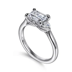 Online Gabriel & Co. Darline - 14K White Gold Emerald Cut Three Stone Lotus Diamond Engagement Ring