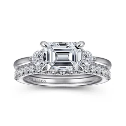 Online Gabriel & Co. Darline - 14K White Gold Emerald Cut Three Stone Lotus Diamond Engagement Ring