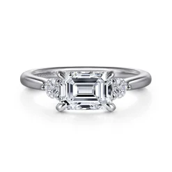 Online Gabriel & Co. Darline - 14K White Gold Emerald Cut Three Stone Lotus Diamond Engagement Ring