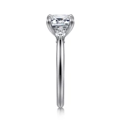Sale Gabriel & Co. Darline - 14K White Gold Emerald Cut Three Stone Lotus Diamond Engagement Ring