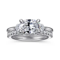 Gabriel & Co. Darline - 14K White Gold Oval Three Stone Lotus Diamond Engagement Ring