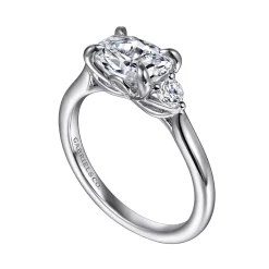 Gabriel & Co. Darline - 14K White Gold Oval Three Stone Lotus Diamond Engagement Ring