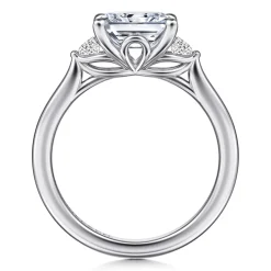 Gabriel & Co. Darline - 14K White Gold Radiant Cut Three Stone Lotus Diamond Engagement Ring