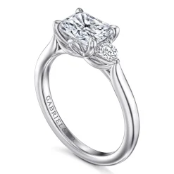 Gabriel & Co. Darline - 14K White Gold Radiant Cut Three Stone Lotus Diamond Engagement Ring