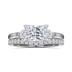 Gabriel & Co. Darline - 14K White Gold Radiant Cut Three Stone Lotus Diamond Engagement Ring