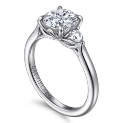 Discount Gabriel & Co. Darline - 14K White Gold Round Three Stone Lotus Diamond Engagement Ring
