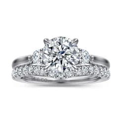 Discount Gabriel & Co. Darline - 14K White Gold Round Three Stone Lotus Diamond Engagement Ring
