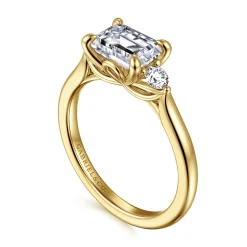 Online Gabriel & Co. Darline - 14K Yellow Gold Emerald Cut Three Stone Lotus Diamond Engagement Ring