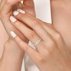 Online Gabriel & Co. Darline - 14K Yellow Gold Emerald Cut Three Stone Lotus Diamond Engagement Ring