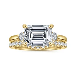 Outlet Gabriel & Co. Darline - 14K Yellow Gold Emerald Cut Three Stone Lotus Diamond Engagement Ring