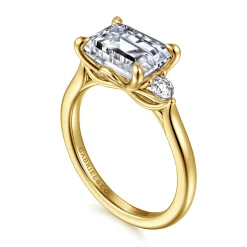 Outlet Gabriel & Co. Darline - 14K Yellow Gold Emerald Cut Three Stone Lotus Diamond Engagement Ring